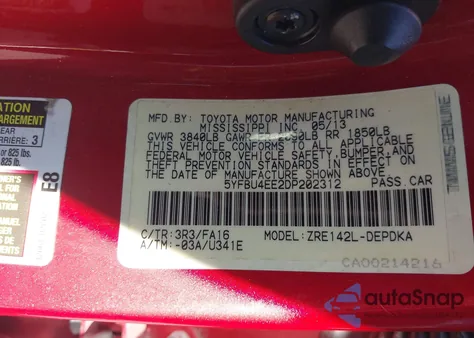 2013 Toyota Corolla L from USA, damaged, VIN 5YFBU4EE2DP202312